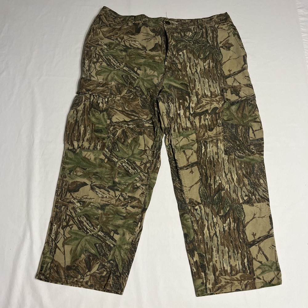 Vtg Realtree Double Knee Camo Cargo Pants Mens Size 38x27 Hunting Wide Leg